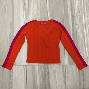 Juicy Couture Cashmere Orange and Pink V-Neck Sweater Size M